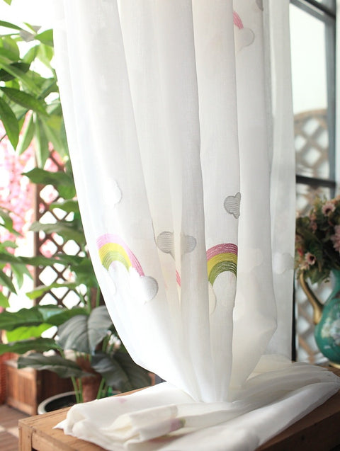 Rainbow Meadow Embroidered Cotton Gauze Curtain